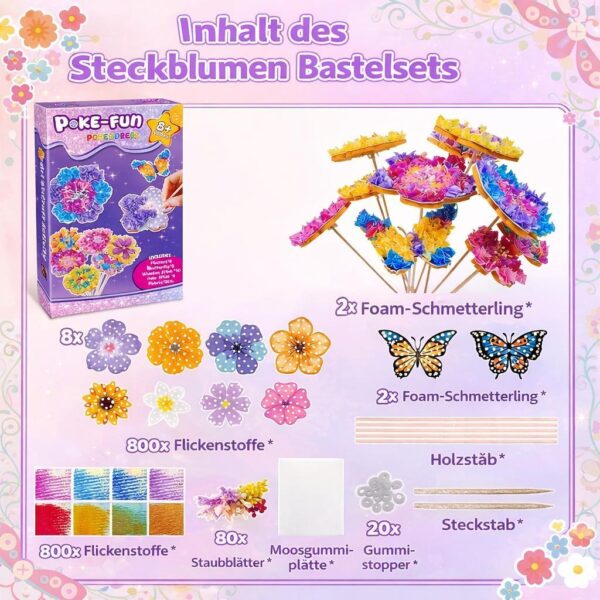31b15ab909994b1c0ac7020664088dfe.jpg Bastelset Kinder Blumenstrauß DIY – Kreativset mit 8 Blumen, 2 Schmetterlingen, Holzstäben, Stoffpapier & Lichterkette – Geschenkidee