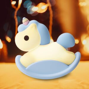 Süsses Nachtlicht Einhorn Wippe – Blau – USB aufladbar, dimmbar, Silikon, – Kinder & Baby Nachtlampe