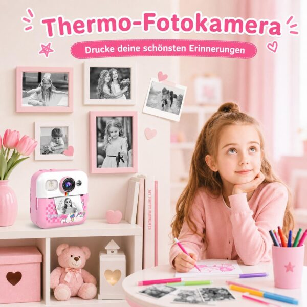 463ad73366e90e3caa12661a3f4c788e.jpg Kinderkamera ROSA Sofortbildkamera 1080P 2,4 Zoll Bildschirm Sofortbildkamera Kinder mit Druckpapier & 32GB Micro SD-Karte, mit Einhorn