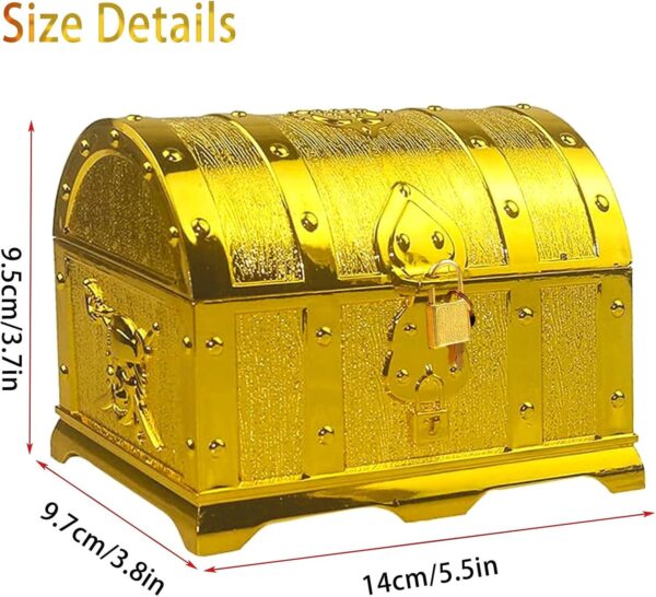 Piraten Schatztruhe mit Schloss und 2 Schlüsseln – goldene Schatzkiste für Kinder – Deko- und Geschenkbox für Schatzsuche, Kindergeburtstag