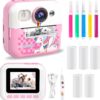 4e4630faebf9caec229e2e45fd897ace.jpg Kinderkamera ROSA Sofortbildkamera 1080P 2,4 Zoll Bildschirm Sofortbildkamera Kinder mit Druckpapier & 32GB Micro SD-Karte, mit Einhorn