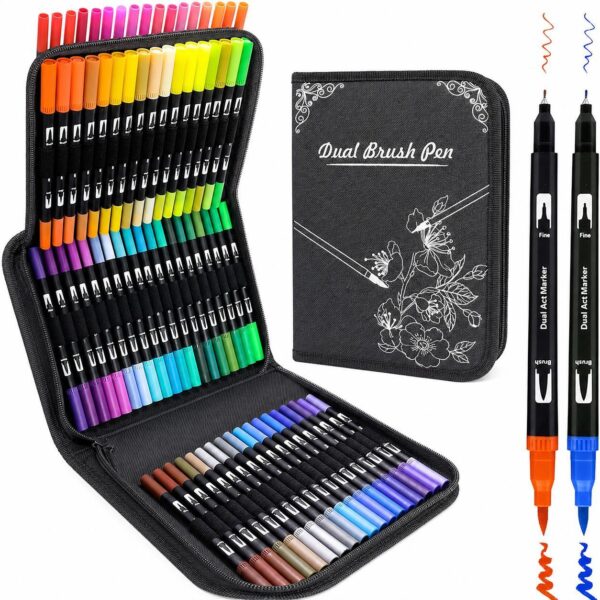 60 Farben Dual Brush Pens – Doppelspitzen-Stifte im praktischen Etui