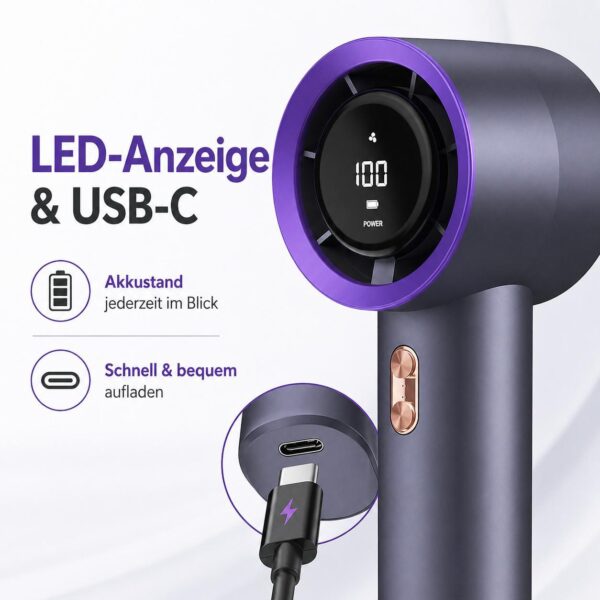 515ab4d6ce6d6498debb151c4c36b749.jpg Tragbarer Handventilator wiederaufladbar USB-C, Mini Ventilator mit LED-Anzeige, 3 Geschwindigkeitsstufen