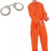 51dmSQtEQSL._AC_SX569_ Gefangenen Kostüm Herren M – Orange Jumpsuit mit Handschellen – Männer Sträflings Kostüm Karneval, Halloween, Motto Party