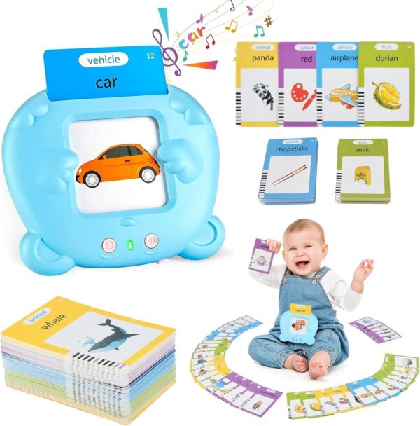 5470b9adcee9dda7074aebe10f53e7b7.jpg Englisch Lernspielzeug für Kinder – 224 Wörter, 112 Karten, Sprachausgabe, Sprachtrainer - blau