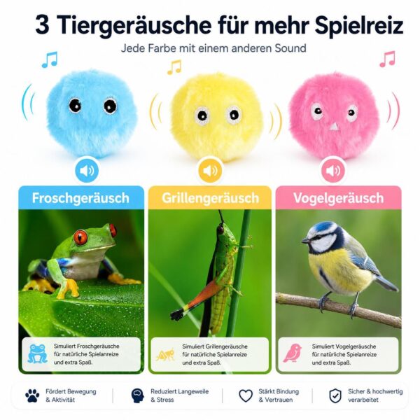 Interaktive Katzenbälle mit Tiergeräuschen – 3er Set