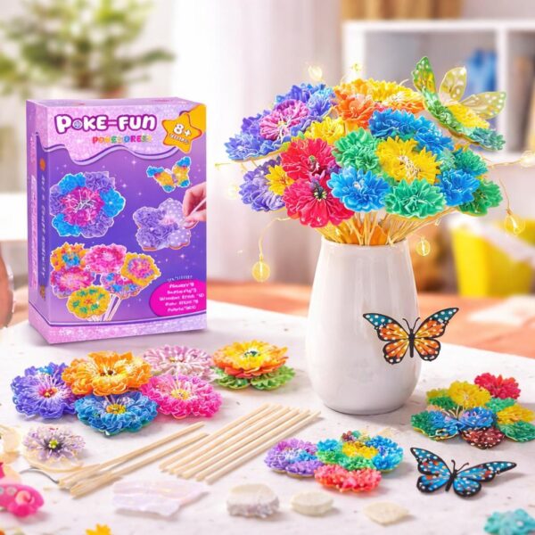 60298a882d9dbc7125f26f4d08853d9a-1.jpg Bastelset Kinder Blumenstrauß DIY – Kreativset mit 8 Blumen, 2 Schmetterlingen, Holzstäben, Stoffpapier & Lichterkette – Geschenkidee