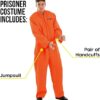 61YG1MkFDWL._AC_SX569_ Gefangenen Kostüm Herren M – Orange Jumpsuit mit Handschellen – Männer Sträflings Kostüm Karneval, Halloween, Motto Party