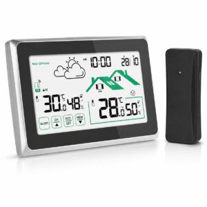 7139f923e50e4eb3e0a4ade4aab22688.jpg Digitale Funk-Wetterstation mit Außensensor – LCD-Touchscreen, Innen- & Außentemperatur, Luftfeuchtigkeit, Wettervorhersage, Funkuhr, Kalender & Frost