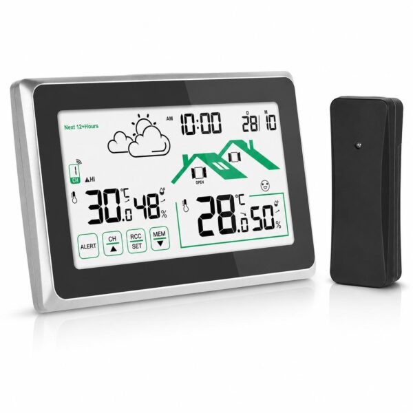 7139f923e50e4eb3e0a4ade4aab22688.jpg Digitale Funk-Wetterstation mit Außensensor – LCD-Touchscreen, Innen- & Außentemperatur, Luftfeuchtigkeit, Wettervorhersage, Funkuhr, Kalender & Frost