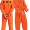 71RlC55kPmL._AC_SX569_ Gefangenen Kostüm Herren M – Orange Jumpsuit mit Handschellen – Männer Sträflings Kostüm Karneval, Halloween, Motto Party