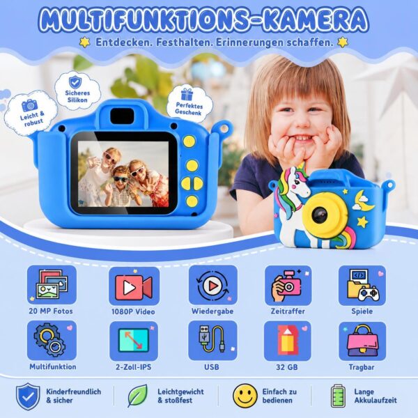 763157e27d140ead0d5960b120d7c9d8.jpg Kinderkamera Einhorn Blau – 20 MP, 1080P HD-Video, 32 GB Speicherkarte, Spiele & Silikonhülle