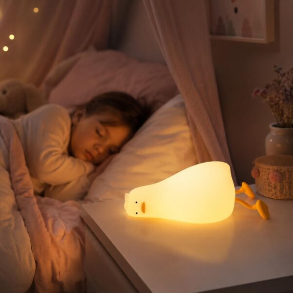 Silikon Enten Nachtlicht für Kinder – dimmbare LED Nachtlampe mit Touch-Funktion, 30-MinutenTimer, USB-aufladbar, warmes Licht, Lampe & Handyhalterung