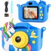 7efb9d5f7a97eed90655ccbb4dc3d13d-1.jpg Kinderkamera Einhorn Blau – 20 MP, 1080P HD-Video, 32 GB Speicherkarte, Spiele & Silikonhülle