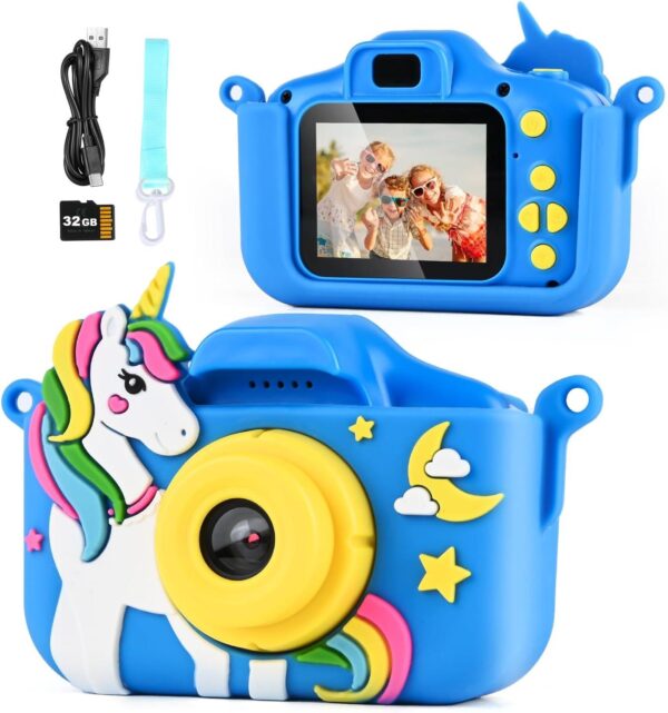 7efb9d5f7a97eed90655ccbb4dc3d13d.jpg Kinderkamera Einhorn Blau – 20 MP, 1080P HD-Video, 32 GB Speicherkarte, Spiele & Silikonhülle