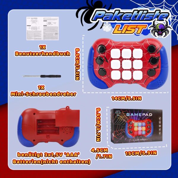 QUICK PUSH Spielkonsole für Kinder – Reaktionsspiel mit Licht, Sound & 5 Spielmodi