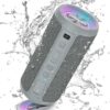 Ortizan Bluetooth Lautsprecher X10 – Tragbarer wasserdichter Speaker IPX7, 30h Akku, Stereo Sound, Bass, RGB LED Licht, TWS, Outdoor & Party Box Grau