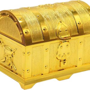 Piraten Schatztruhe mit Schloss und 2 Schlüsseln – goldene Schatzkiste für Kinder – Deko- und Geschenkbox für Schatzsuche, Kindergeburtstag