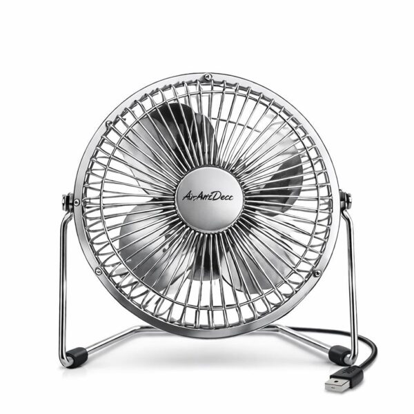 8ee810b83fe0dec74d20b40f6dbf7411-1.jpg AirArtDeco 6" USB Metall-Schreibtischventilator Chrome – leiser Mini-Ventilator aus Metall, 360° neigbar, 2,5W, kompakt für Büro oder zu Hause