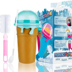 90026736029b50b12fc78e0a53e218eb.jpg Slushy Becher 500 ml im Eiswaffel-Design – wiederverwendbarer Frozen Squeeze Cup mit Löffel-Strohhalm, Slush Eis Becher für Saft, Cola, Smoothies