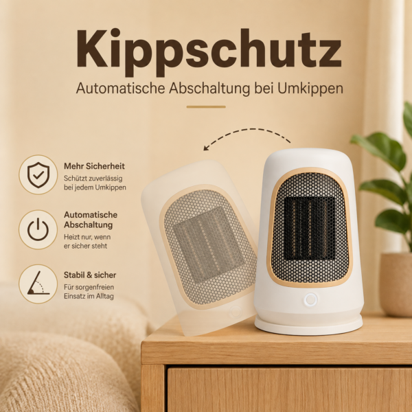 Mini Heizlüfter 1200 W – Elektrische Keramikheizung tragbar & leise | Schnellwärme, Kippschutz, Energiesparend für Büro & Zuhause