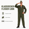 Kampfpilot Kostüm für Herren – Größe L – Fliegeranzug mit Mütze & Sonnenbrille