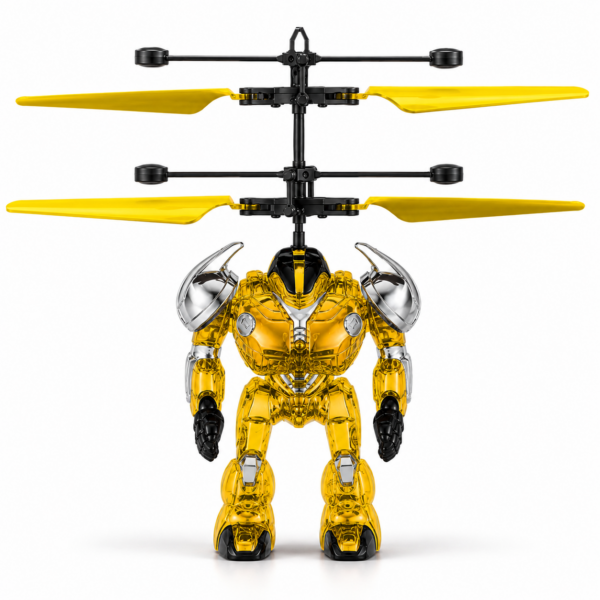 Fliegender Roboter Helikopter Gelb mit Hand-Sensorsteuerung – Doppelrotor Flugspielzeug für Kinder, interaktiver Flugroboter
