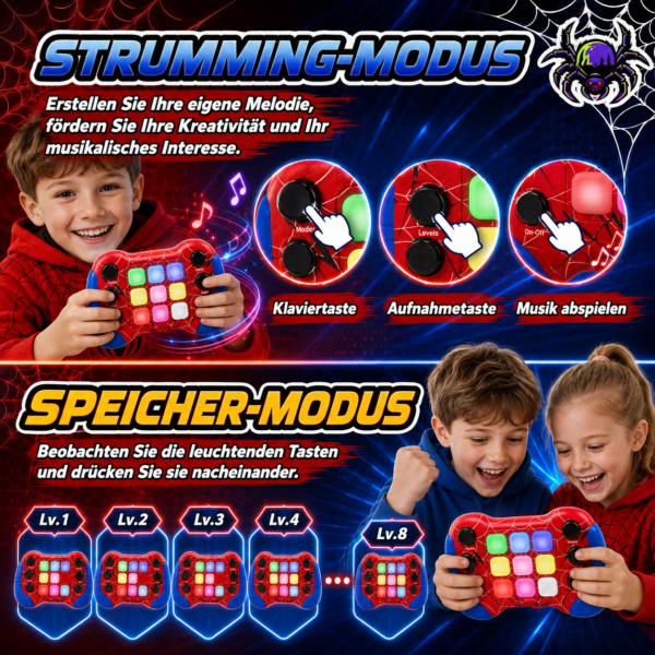 QUICK PUSH Spielkonsole für Kinder – Reaktionsspiel mit Licht, Sound & 5 Spielmodi