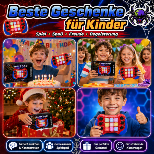 QUICK PUSH Spielkonsole für Kinder – Reaktionsspiel mit Licht, Sound & 5 Spielmodi