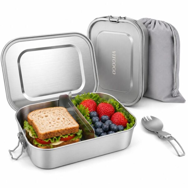 aecbfa21918381fcc0bf1a2205a794a8.jpg VITCOCO Lunchbox Edelstahl 1200 ml – auslaufsichere Bento Box mit Trennwand, Brotdose für Kinder & Erwachsene