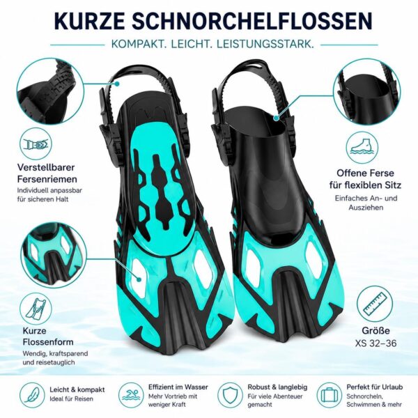 afb79f737aa6c389af67a8a1f0c2b18c.jpg Kurze Schnorchelflossen XS 32–36 – verstellbare Schwimmflossen in Türkis/Schwarz
