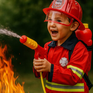 Feuerwehrmann-Kostüm für Kinder inkl. Zubehör – Set mit Helm, Weste, Wasserspritze & mehr