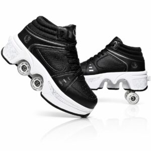 Rollschuhe Schuhe mit einziehbaren Rollen Größe 37 – Sneaker mit Rollen für Kinder & Jugendliche, Schwarz/Silber, Skate Shoes für Mädchen und Jungs