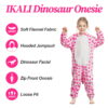 Rosa Dinosaurier Schlafanzug für Mädchen 4–6 Jahre (Größe 120 cm) – Kuscheliger Einteiler mit Kapuze, Schwanz & Dino-Gesicht, Ideal als Pyjama