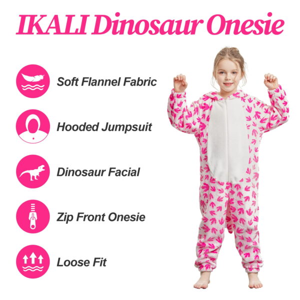 Rosa Dinosaurier Schlafanzug für Mädchen 4–6 Jahre (Größe 120 cm) – Kuscheliger Einteiler mit Kapuze, Schwanz & Dino-Gesicht, Ideal als Pyjama