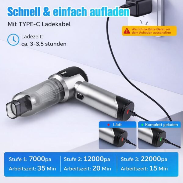 dcdb9d03f1a6f96f346375e3bc86f4ae.jpg Kabelloser Handstaubsauger 4in1 mit Brushless Motor, bis 22000Pa, 3 Saugstufen, USB-C, Zubehörset