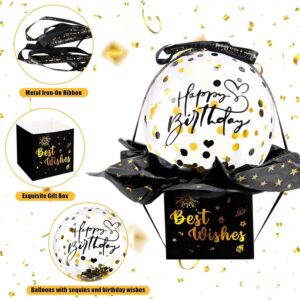 e0d6969303aa5a760b09a9d8a3883611.jpg Geldgeschenk Geschenkbox Geburtstag – Explosionsbox Schwarz/Gold mit Ballon & 37 Folien für Geld/Gutschein