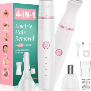 4-in-1 Damenrasierer elektrisch USB – Intimrasierer, Gesichtshaarentferner, Nasenhaartrimmer & Augenbrauenrasierer – trocken & nass