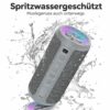 Ortizan Bluetooth Lautsprecher X10 – Tragbarer wasserdichter Speaker IPX7, 30h Akku, Stereo Sound, Bass, RGB LED Licht, TWS, Outdoor & Party Box Grau