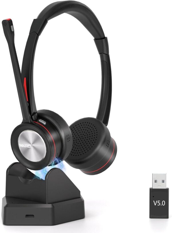 ebd11de7677d3ab2f9ed91ed92b12e09-1.jpg Bluetooth Headset mit Mikrofon & Ladestation, kabelloses Büro Headset mit USB Dongle, Bluetooth 5.2, bis zu 40 Std. Akkulaufzeit