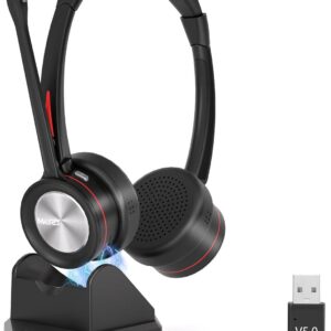 Bluetooth Headset mit Mikrofon & Ladestation, kabelloses Büro Headset mit USB Dongle, Bluetooth 5.2, bis zu 40 Std. Akkulaufzeit