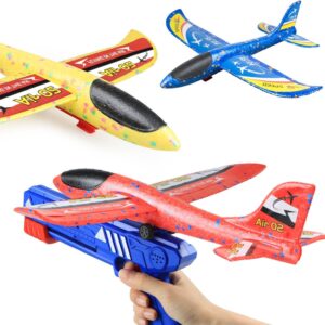 Flugzeug Abschuss-Pistole mit 3 Flugzeugen – EPP Wurfgleiter Set für Kinder ab 4 Jahren – Outdoor Spielzeug für Garten & Park
