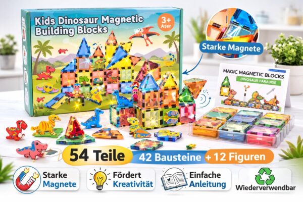 f4c01a5cb2a93bc7aff2d9abcd67fb2b.jpg Magnetbausteine Dinosaurier Set – 54 Teile (42 Magnetblöcke + 12 Dino-Figuren) – Magnetisches Konstruktionsspielzeug für Kinder ab 3 Jahren