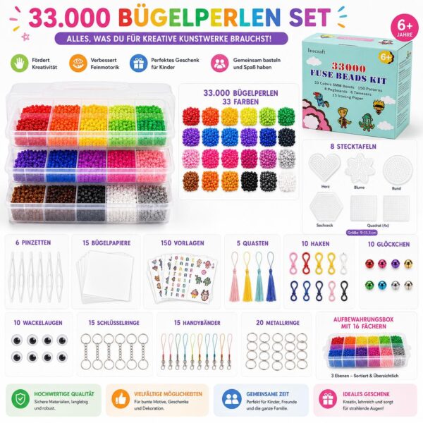 Bügelperlen Set, 33000 teilige große Bügelperlen