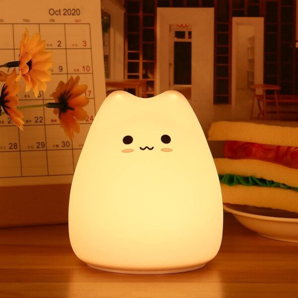 LED Katzenlampe Nachtlicht – süße Kinderlampe mit warmweißem Licht & Farbwechsel